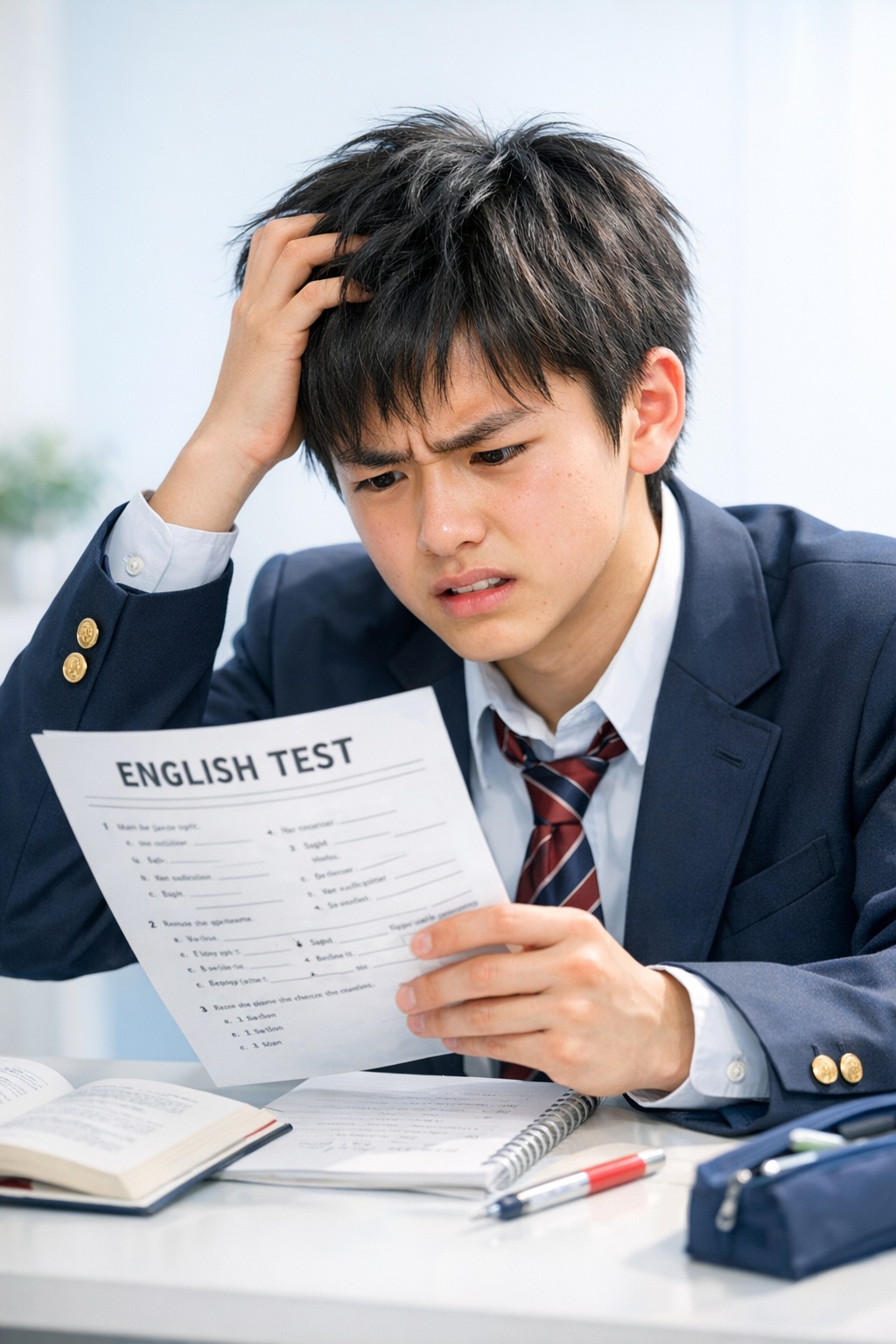 英語に苦戦する中学生